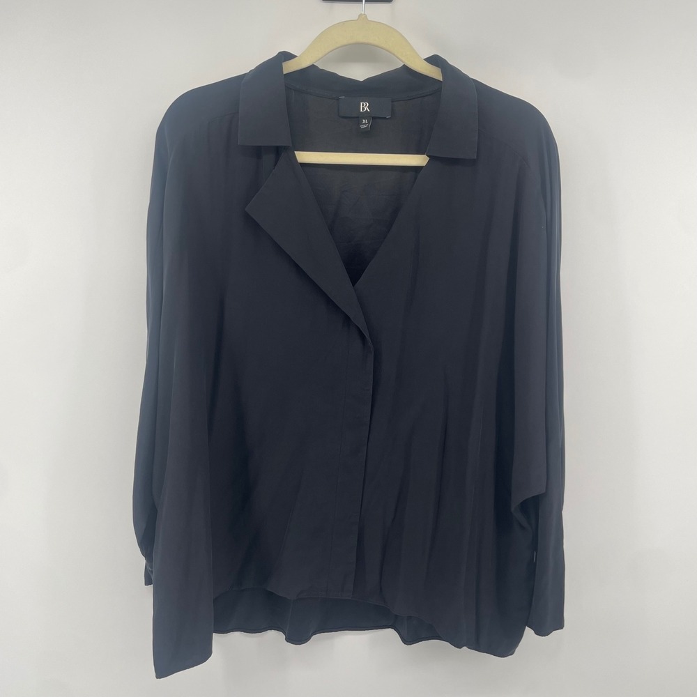 Banana Republic Blouse Womens XL Black Dolman Sleeve V-Neck Silk Oversized